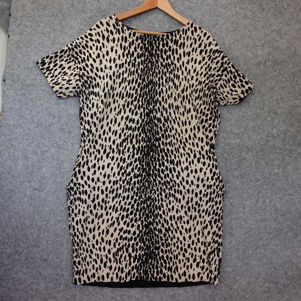 HOBBS London Shift Dress Women 8 M Cream Black Leopard Knit Oversized Mini UK 12